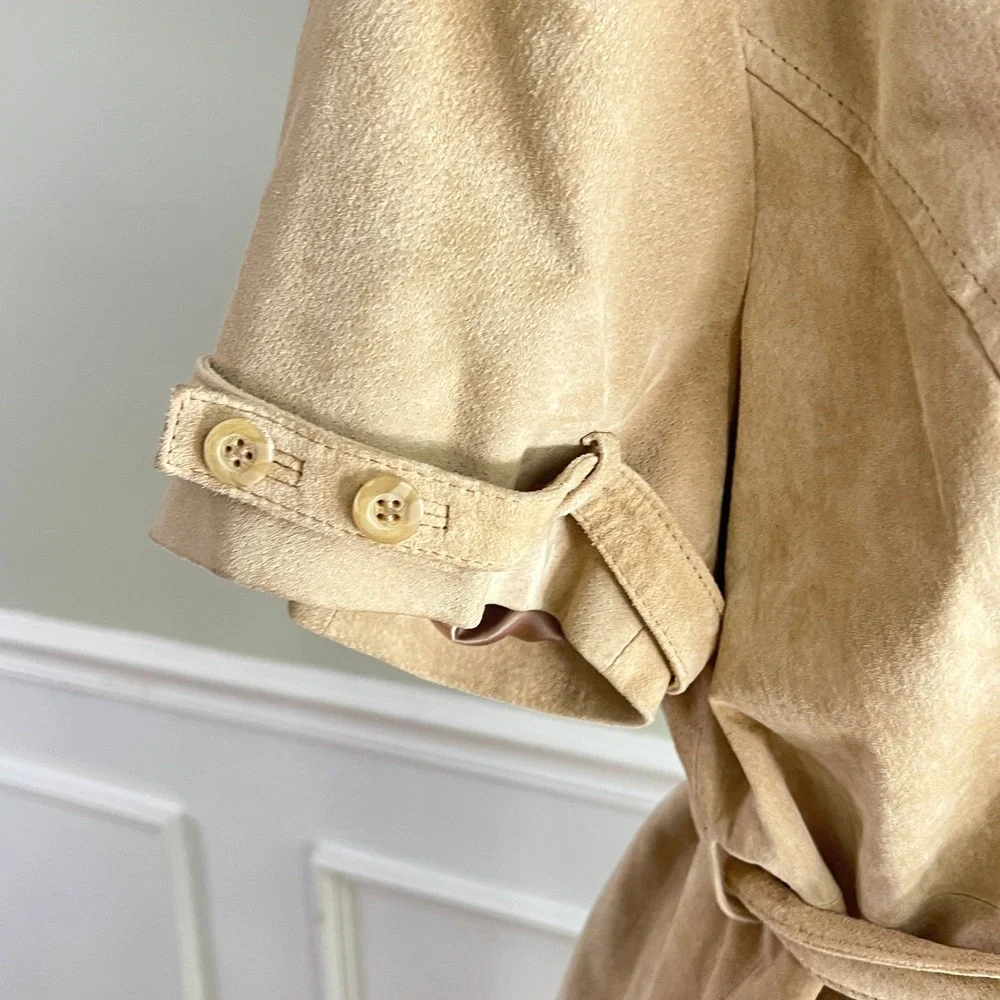 Bradley Suede Safari Jacket Women Short Sleeve Belted Tan Retro Western Boho